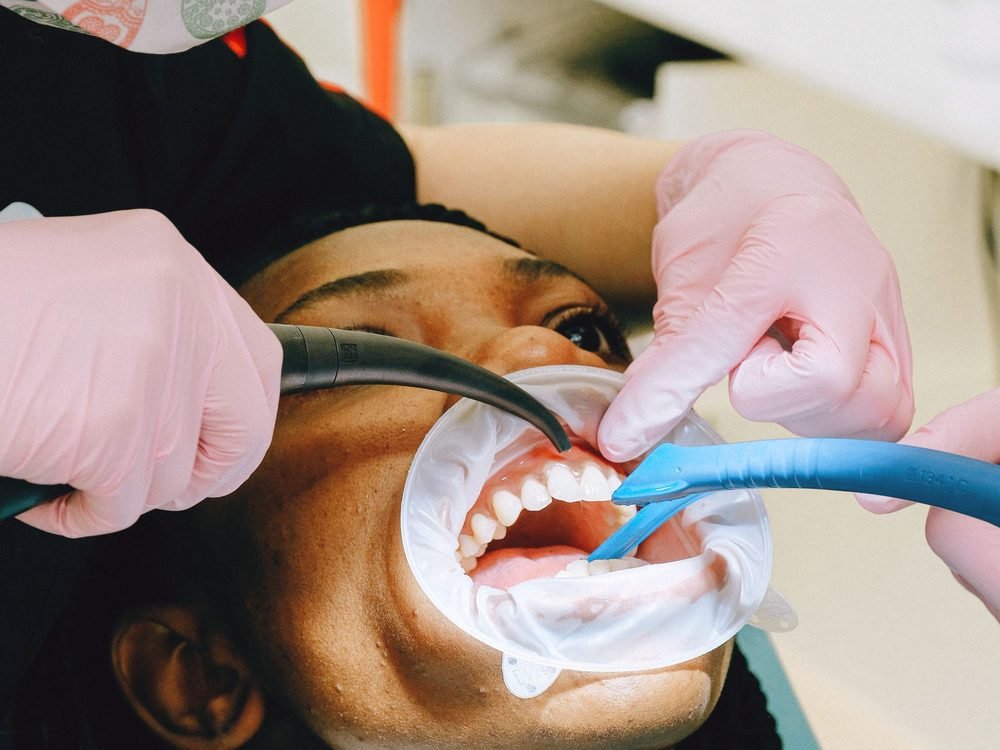 Patient having a dental cleaning